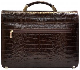 Каркасный мужской портфель из натуральной кожи под фактуру кроко Desisan 107804 коричневого цвета