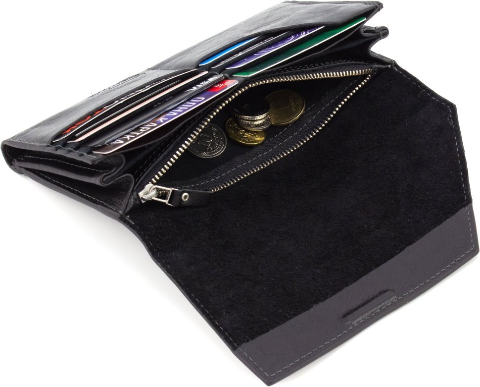 Чорний жіночий гаманець великого розміру з натуральної шкіри Grande Pelle 67804
