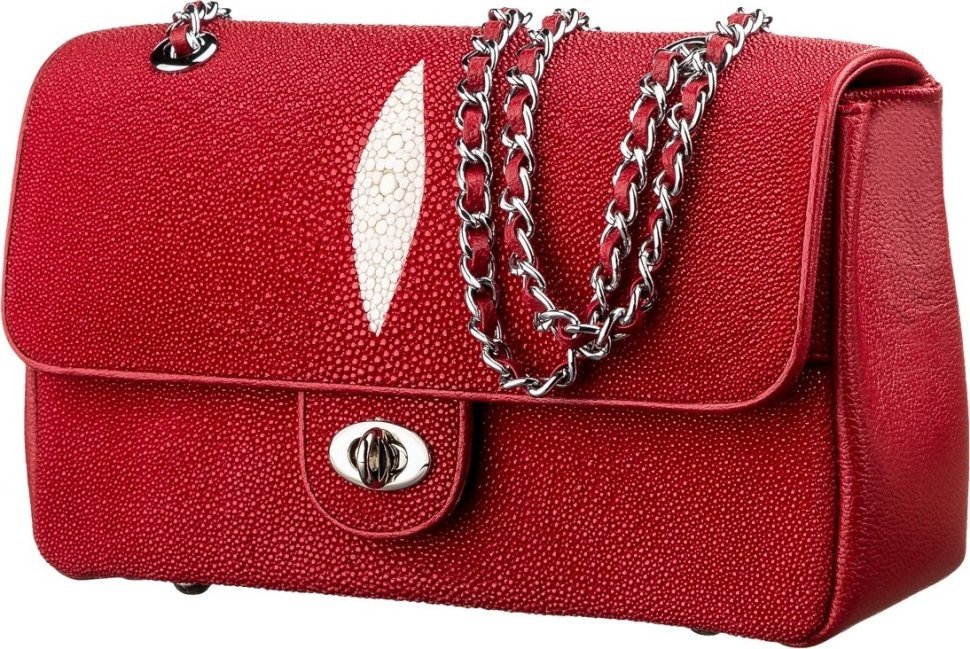 Сумка на цепочке из натуральной кожи морского ската красного цвета STINGRAY LEATHER (024-18223) modnotak фото №1