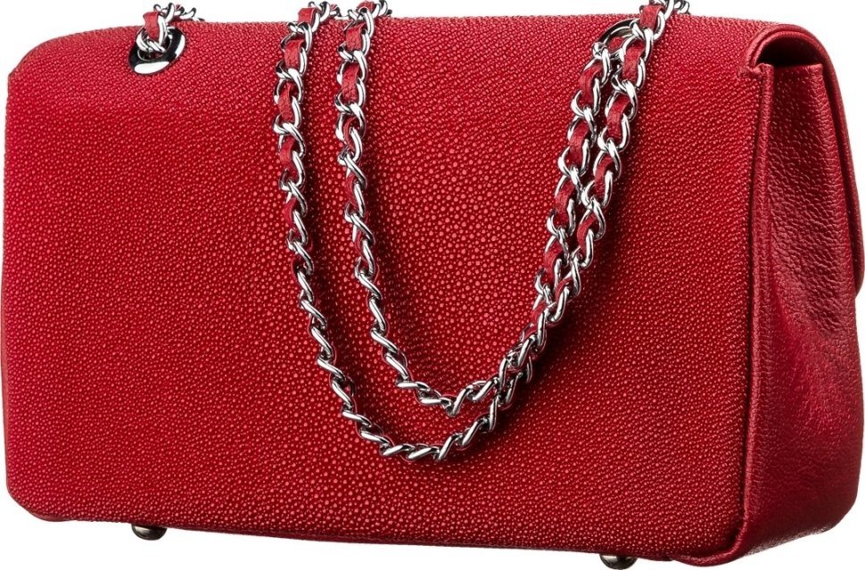 Сумка на цепочке из натуральной кожи морского ската красного цвета STINGRAY LEATHER (024-18223) modnotak фото №2