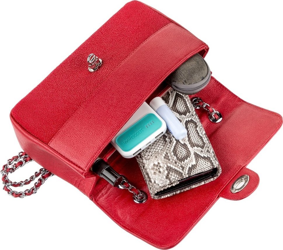 Сумка на цепочке из натуральной кожи морского ската красного цвета STINGRAY LEATHER (024-18223) modnotak фото №3