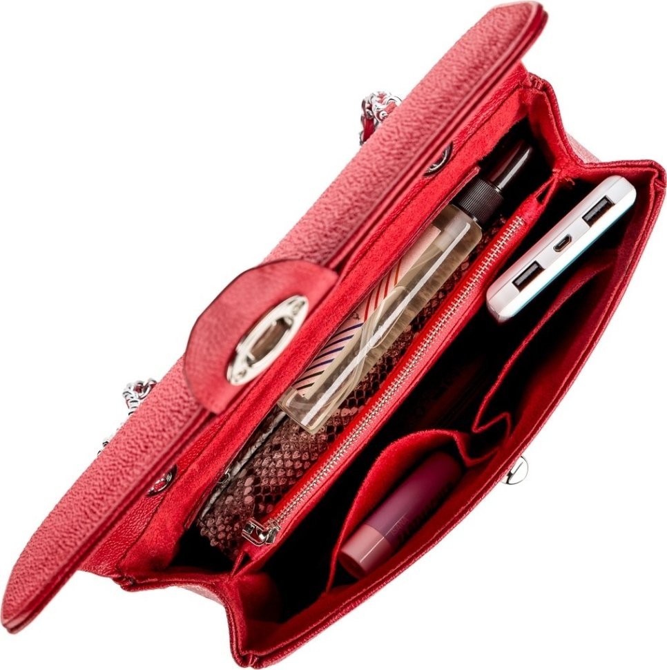 Сумка на цепочке из натуральной кожи морского ската красного цвета STINGRAY LEATHER (024-18223) modnotak фото №4