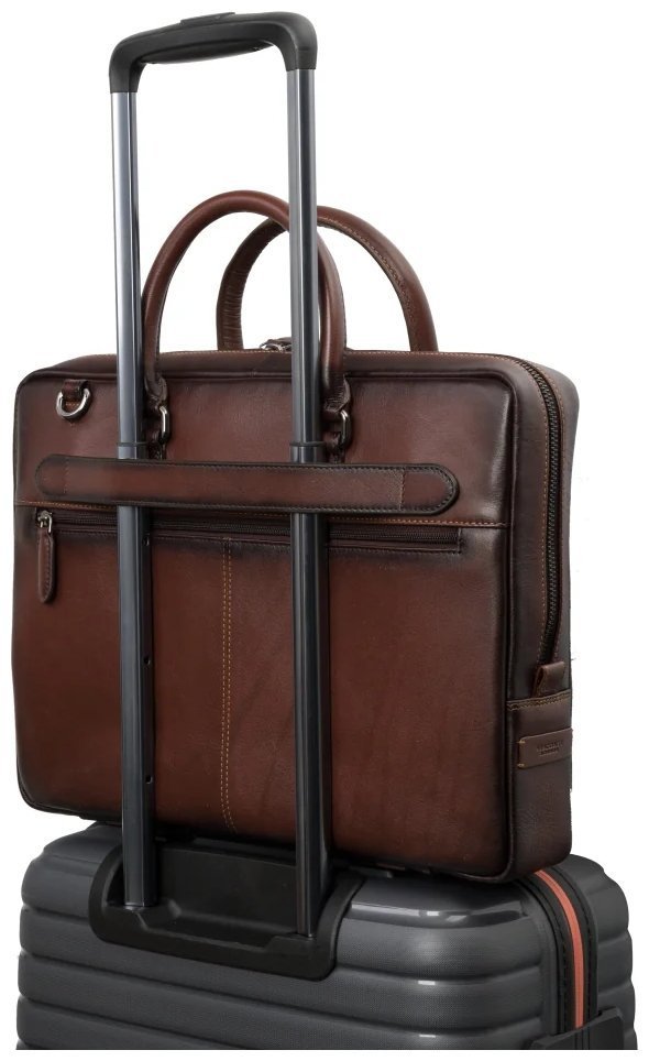 Деловая кожаная мужская сумка с плечевым ремнем для ноутбука до 13"  Visconti AT50 Carl коричневого цвета 108004 modnotak фото №7