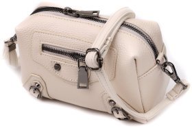 Компактная женская сумка на каждый день из фактурной кожи белого цвета Vintage 98204