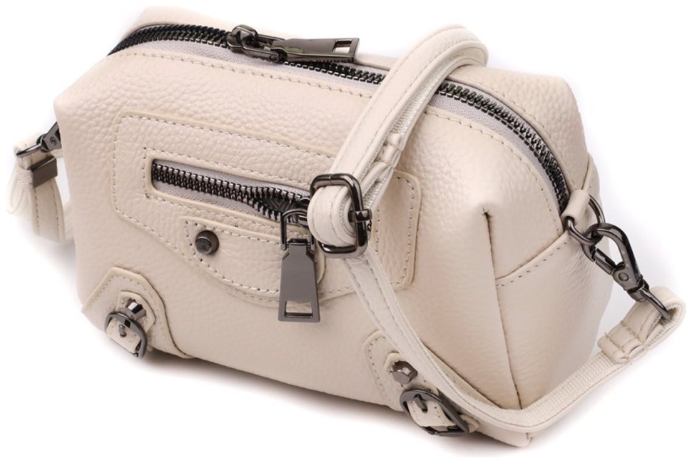 Компактная женская сумка на каждый день из фактурной кожи белого цвета Vintage 98204 modnotak фото №1