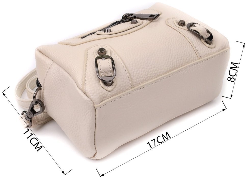 Компактная женская сумка на каждый день из фактурной кожи белого цвета Vintage 98204 modnotak фото №3