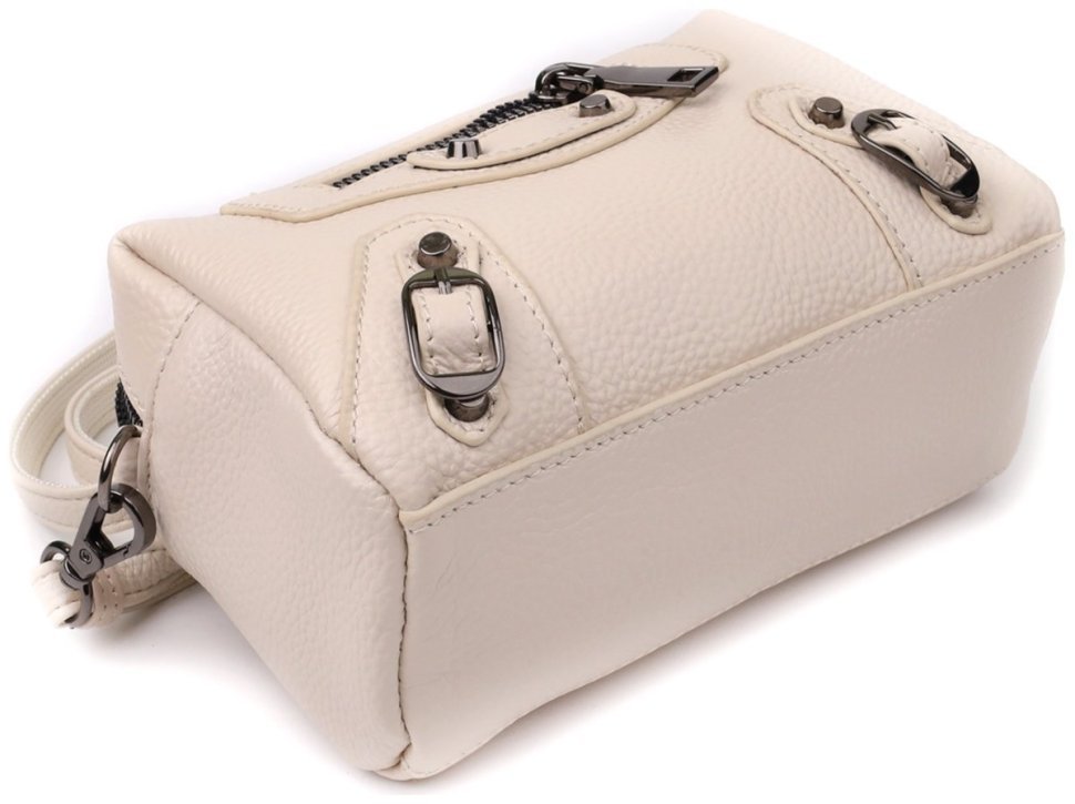 Компактная женская сумка на каждый день из фактурной кожи белого цвета Vintage 98204 modnotak фото №6