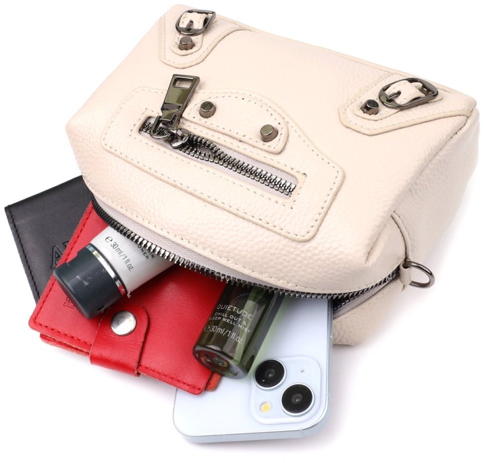 Компактная женская сумка на каждый день из фактурной кожи белого цвета Vintage 98204 modnotak фото №8