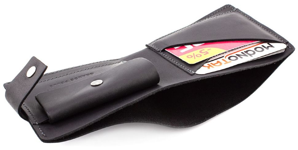 Чоловічий чорний гаманець ручної роботи Grande Pelle (13065)