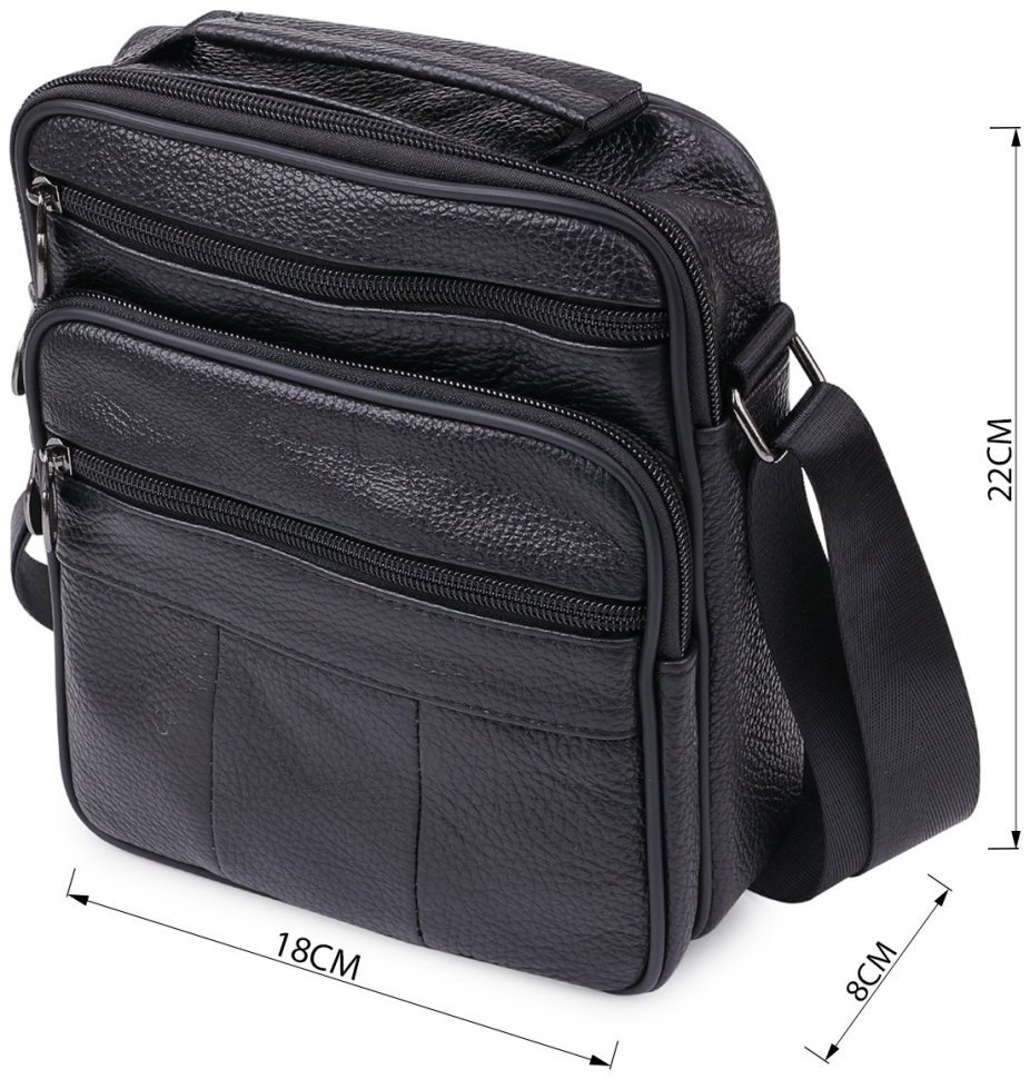 Шкіряна чоловіча сумка на одне плече в чорному кольорі Vintage (20466)