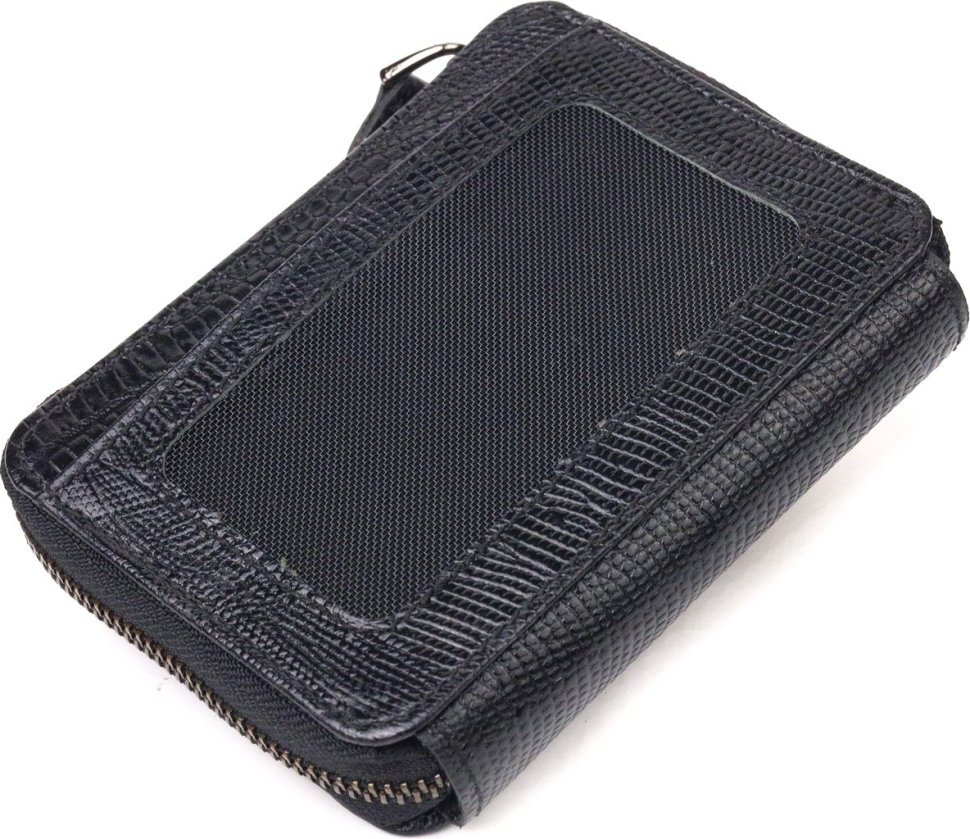 Маленький чорний гаманець із натуральної шкіри під рептилію CANPELLINI (2421494)