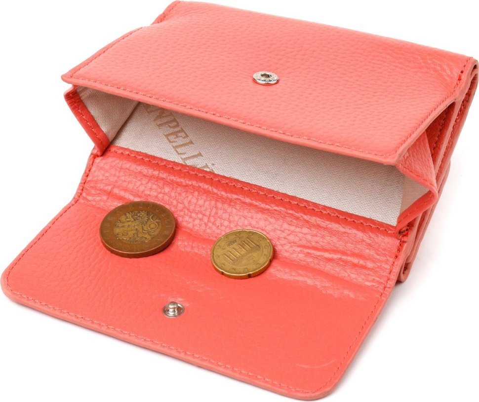 Кораловий жіночий гаманець із натуральної шкіри флотар на кнопці CANPELLINI (2421595)