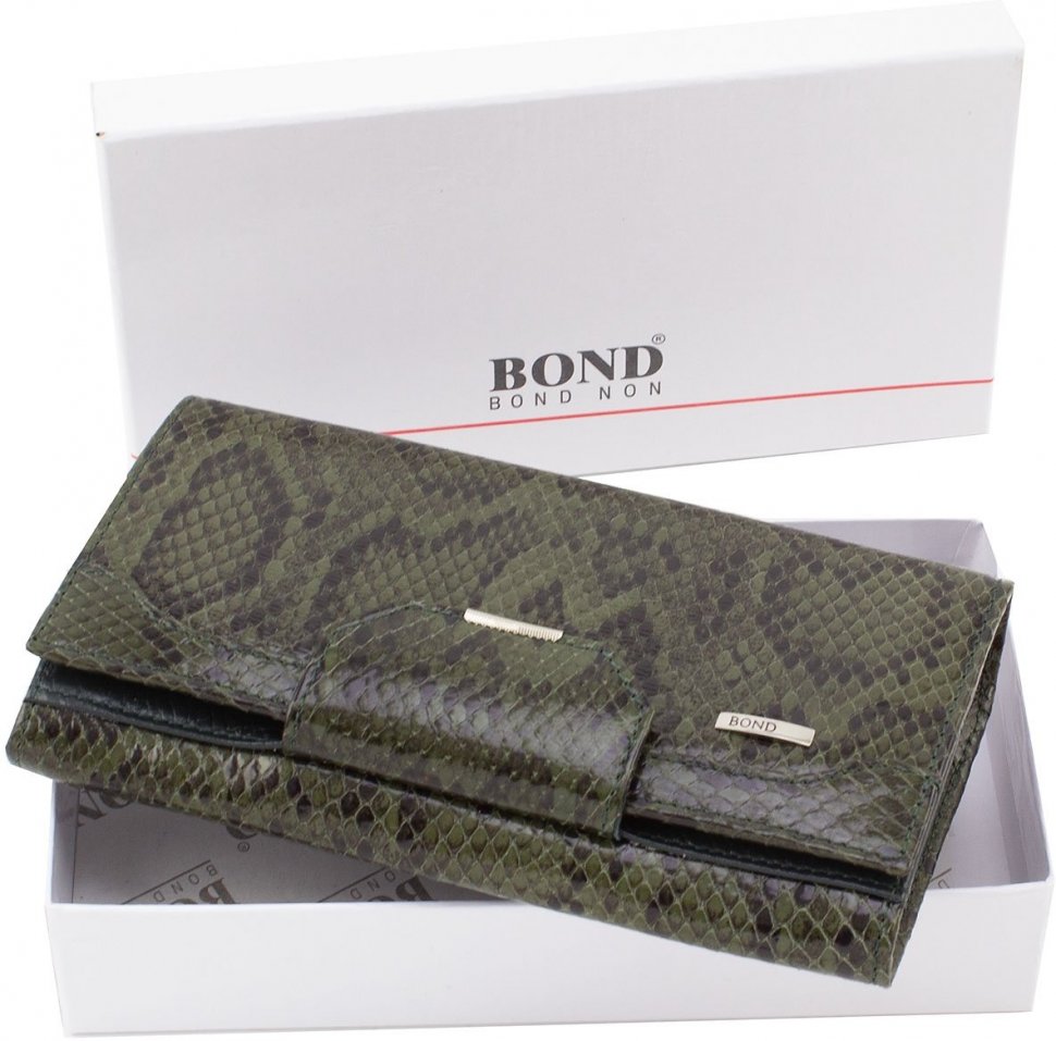 Жіночий просторий гаманець з натуральної шкіри кольору хакі Bond Non (10912) УЦІНКА!