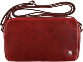 Жіноча шкіряна сумка-кроссбоді червоного кольору на дві блискавки Visconti Brooklyn 69304