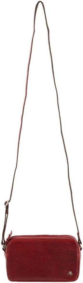 Жіноча шкіряна сумка-кроссбоді червоного кольору на дві блискавки Visconti Brooklyn 69304