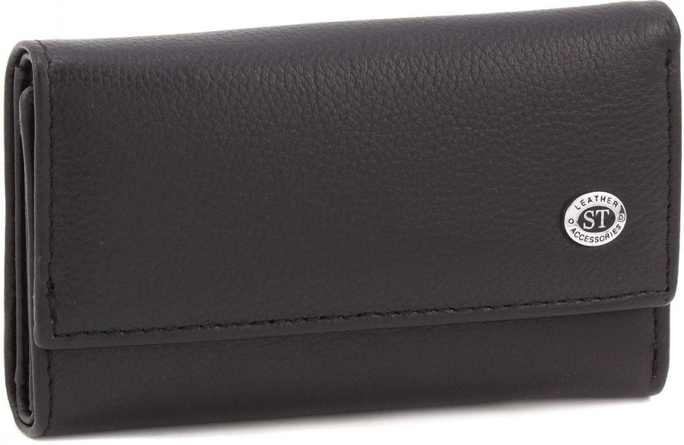 Чорна шкіряна ключниця з натуральної шкіри на кнопках ST Leather (14027)