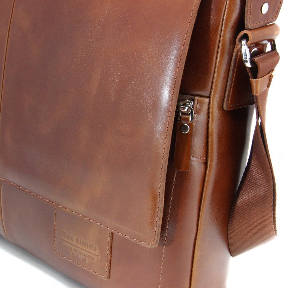 Чоловіча сумка-месенджер з вінтажної шкіри коричневого кольору Tom Stone (10988)