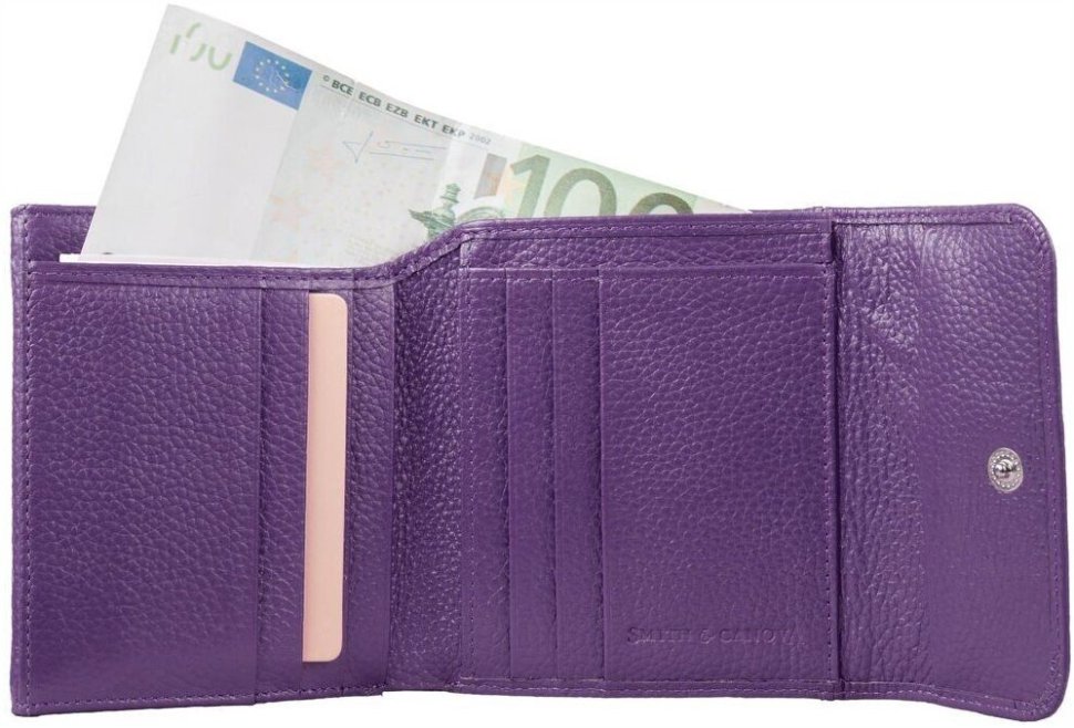 Шкіряний жіночий гаманець фіолетового кольору з монетницею Smith&Canova Haxey 69704