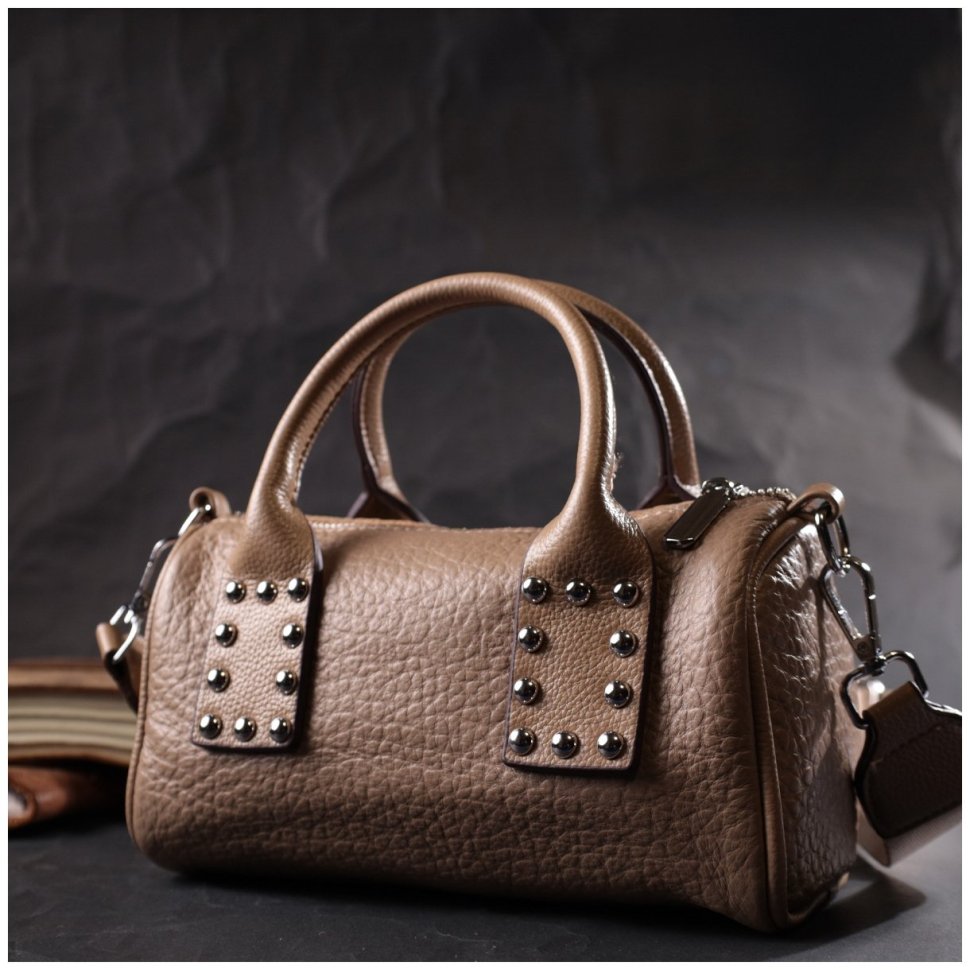 Женская сумка горизонтального типа из натуральной кожи бежевого цвета Vintage 2422368