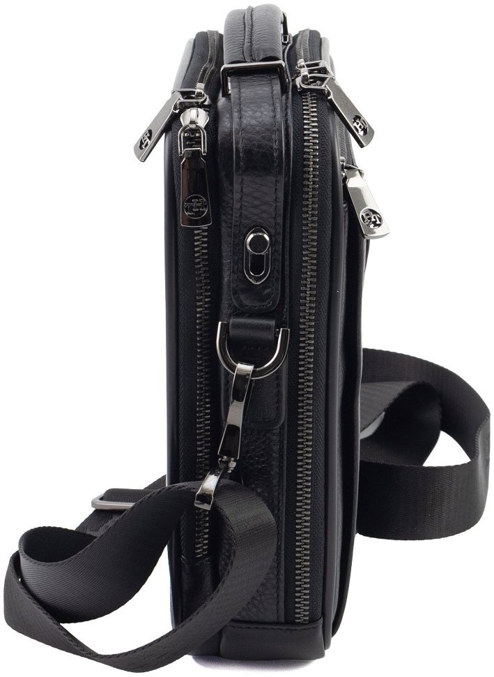Каркасна чоловіча шкіряна сумка-барсетка з ручкою та плечовим ременем HT Leather 111705 чорна modnotak фото №2