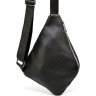 Тонкий кожаный мужской рюкзак-слинг через плечо в черном цвете TARWA (19626) - 4