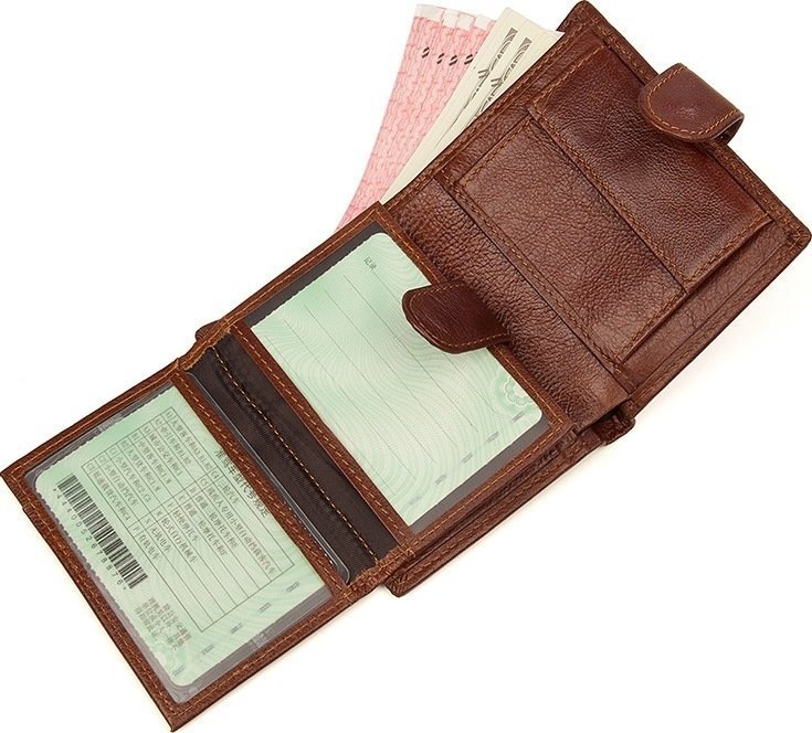 Коричневый мужской кошелек из натуральной кожи с блоком под документы Vintage (14496)