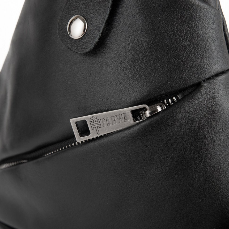 Черная мужская сумка-слинг через плечо из гладкой кожи TARWA (19685)