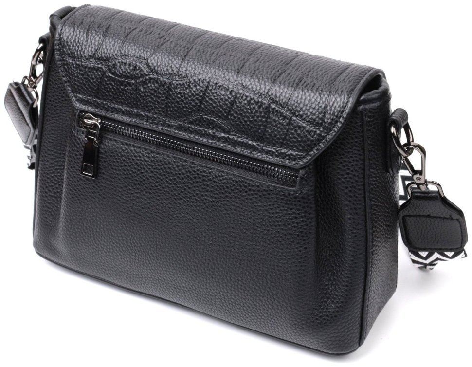 Кожаная женская сумка с текстильным ремнем Vintage 22330 Черная фото №2 Кожаная женская сумка с текстильным ремнем Vintage 22330 Черная modnotak фото №2