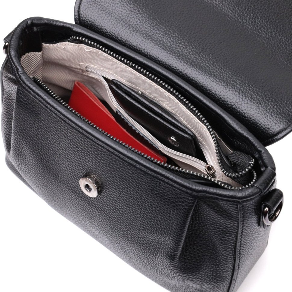 Кожаная женская сумка с текстильным ремнем Vintage 22330 Черная фото №6 Кожаная женская сумка с текстильным ремнем Vintage 22330 Черная modnotak фото №6