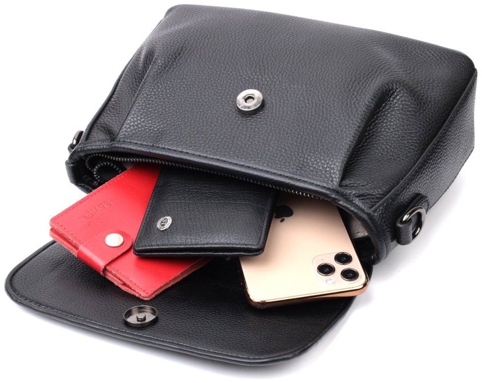 Кожаная женская сумка с текстильным ремнем Vintage 22330 Черная фото №7 Кожаная женская сумка с текстильным ремнем Vintage 22330 Черная modnotak фото №7