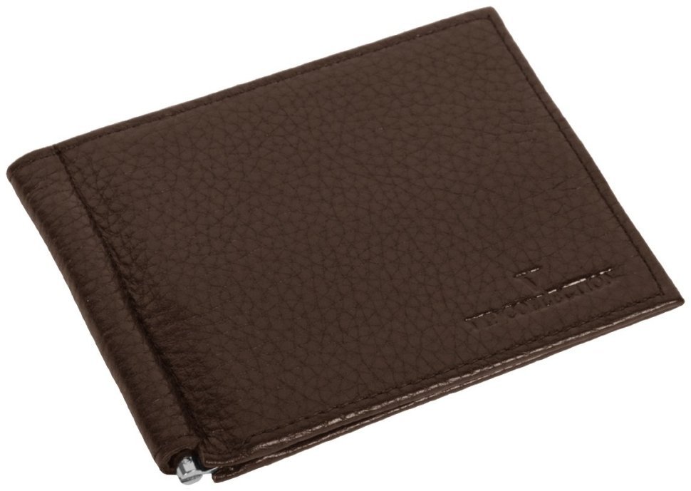 Затискач коричневого кольору зі шкіри флотар Vip Collection 102605 modnotak фото №1