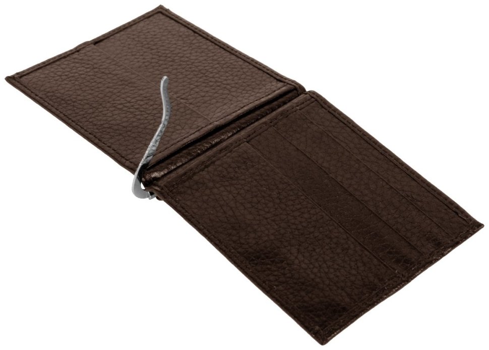 Затискач коричневого кольору зі шкіри флотар Vip Collection 102605 modnotak фото №2