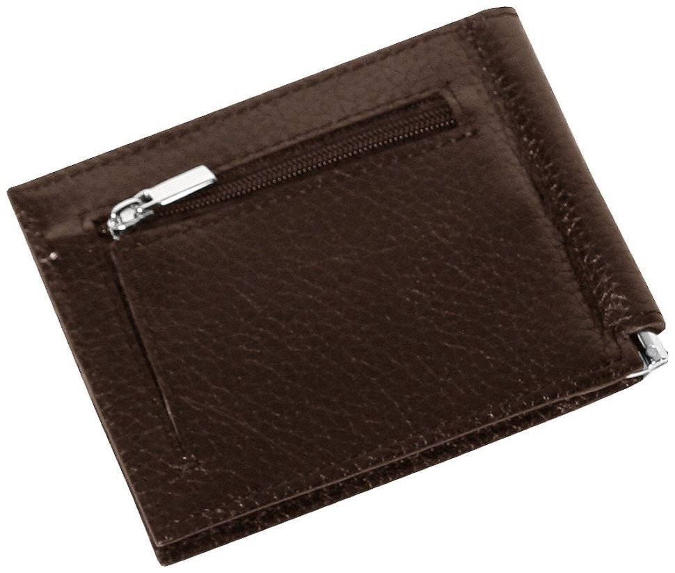 Затискач коричневого кольору зі шкіри флотар Vip Collection 102605 modnotak фото №3