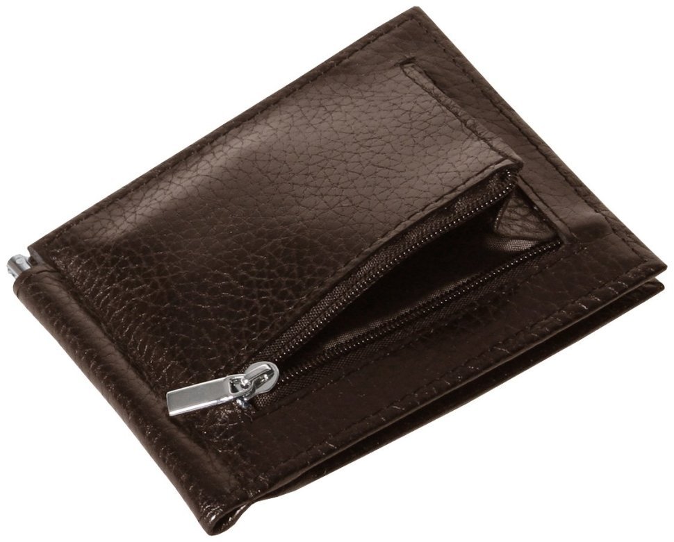 Затискач коричневого кольору зі шкіри флотар Vip Collection 102605 modnotak фото №4