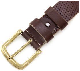 Універсальний фірмовий ремінь з натуральної шкіри коричневого кольору з перфорацією ST Italian Style (40321)