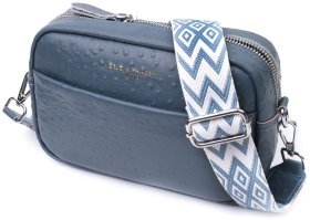 Женская сумка из фактурной натуральной кожи с текстильным ремнем Vintage 22661 Синяя