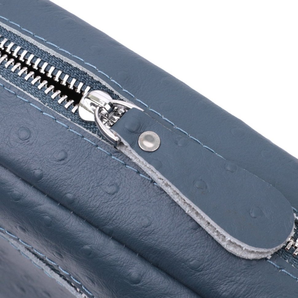 Женская сумка из фактурной натуральной кожи с текстильным ремнем Vintage 22661 Синяя modnotak фото №7