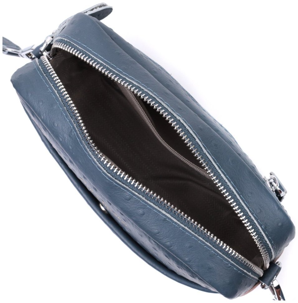 Женская сумка из фактурной натуральной кожи с текстильным ремнем Vintage 22661 Синяя modnotak фото №9