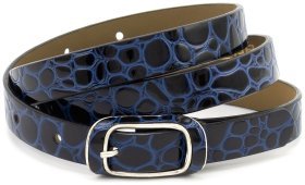 Синего цвета женский кожаный лаковый ремень фактура под рептилию Remar 21200