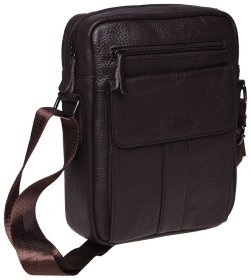 Кожаная мужская сумка-планшет коричневого цвета с застежкой-молнией Borsa Leather 73005