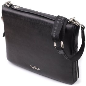 Мужская сумка планшет горизонтальная из мягкой натуральной итальянской кожи Tony Perotti 103305 черный