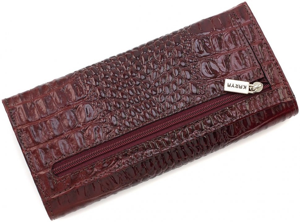 Довгий бордовий жіночий гаманець з натуральної шкіри з фактурою під рептилію KARYA (19013)