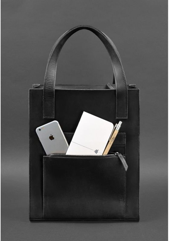 Черная сумка шоппер из кожи высокого качества с длинными ручками BlankNote Бэтси (12823)
