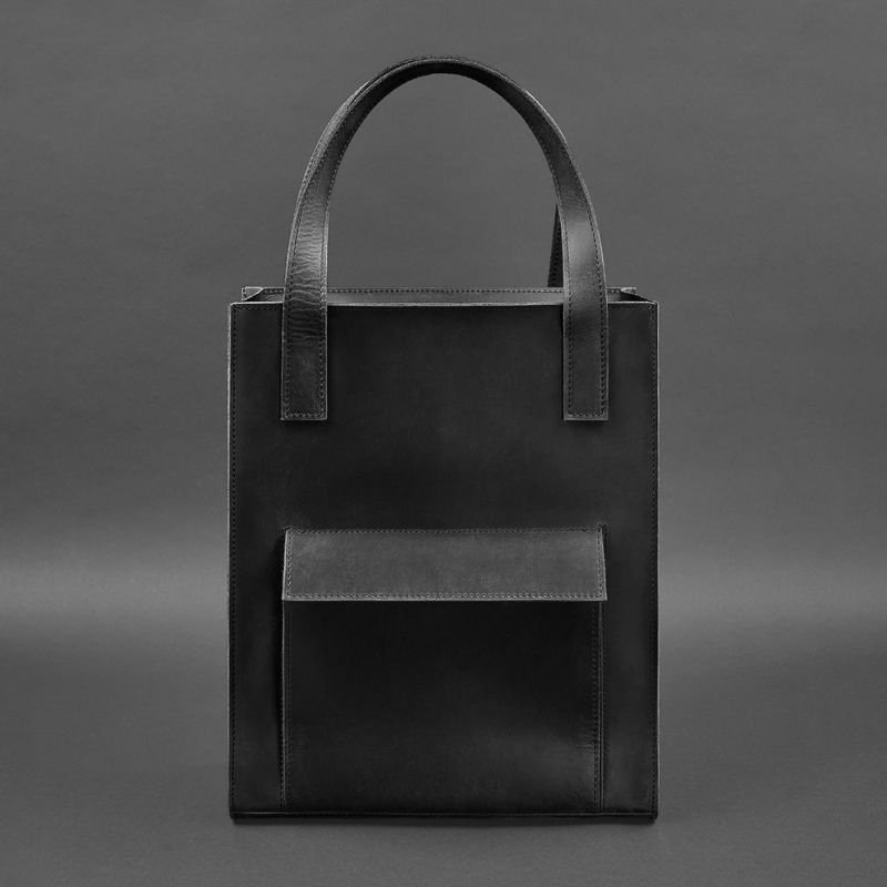 Чорна сумка шоппер зі шкіри високої якості з довгими ручками BlankNote Бетсі (12823)