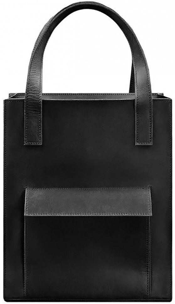Черная сумка шоппер из кожи высокого качества с длинными ручками BlankNote Бэтси (12823)