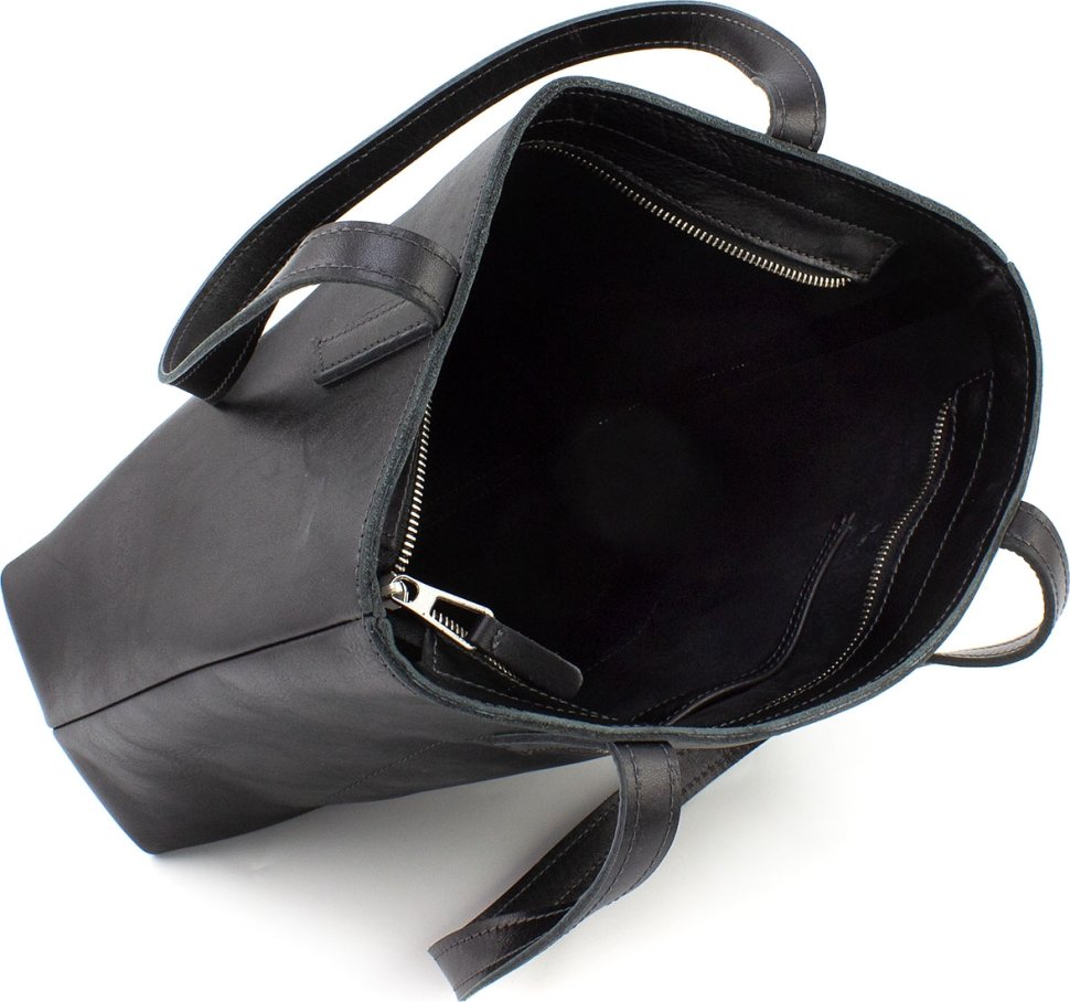 Женская сумка-шоппер из натуральной итальянской кожи черного цвета с ручками Grande Pelle (19062)