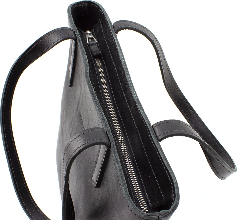 Женская сумка-шоппер из натуральной итальянской кожи черного цвета с ручками Grande Pelle (19062)