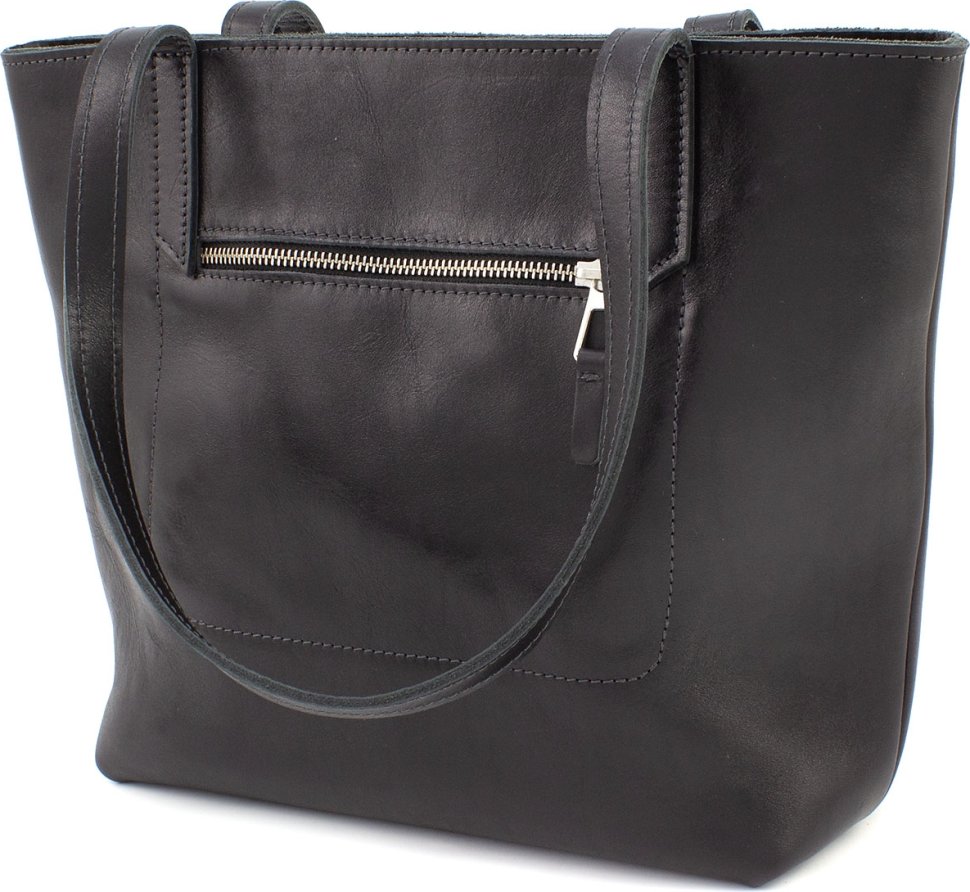 Жіноча сумка-шоппер із натуральної італійської шкіри чорного кольору з ручками Grande Pelle (19062)