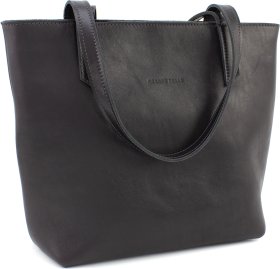 Жіноча сумка-шоппер із натуральної італійської шкіри чорного кольору з ручками Grande Pelle (19062)