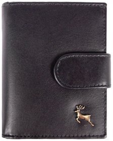Женский кошелек из натуральной гладкой кожи на кнопке с вместительной монетницей Ashwood V61 94105 черного цвета